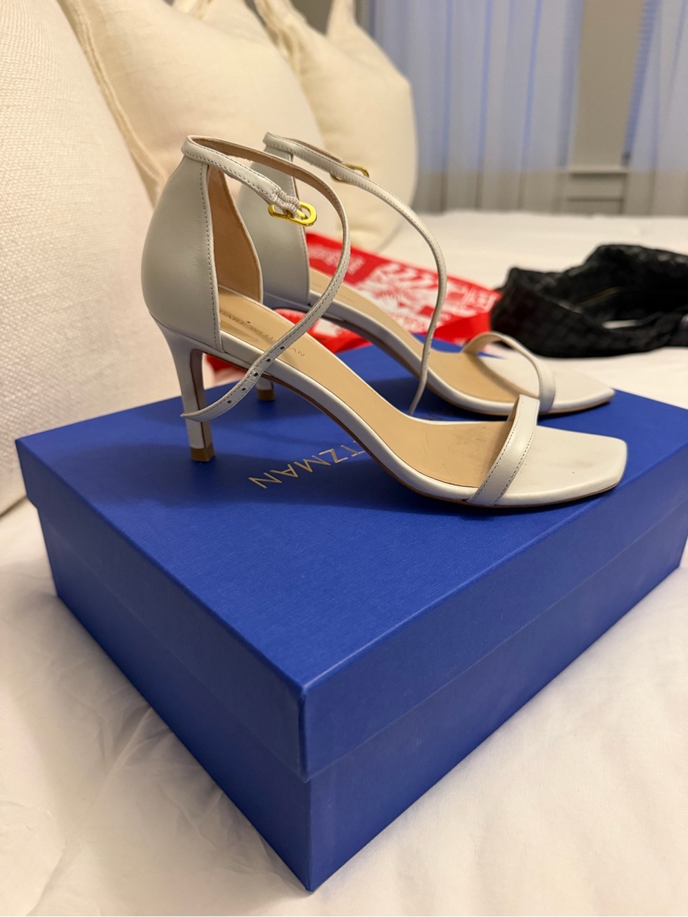 Stuart Weitzman white Strappy Mid-Heel Sandals
